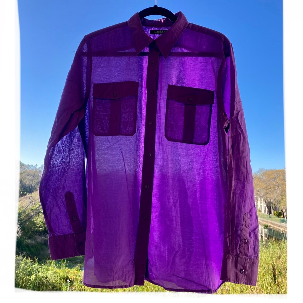 Lauren  Ralph Lauren Womens Purple Crown Button-Down Shirt Cotton/Silk Size: L